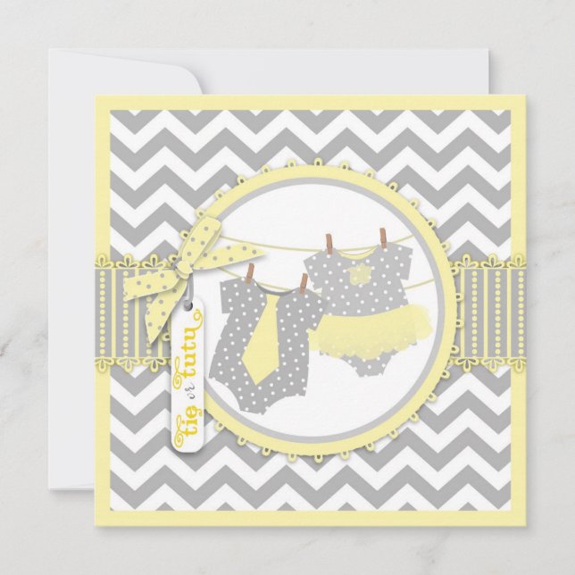 Krawatte- oder Tutu- und Zickzack Party für die Me Einladung (Vorderseite)