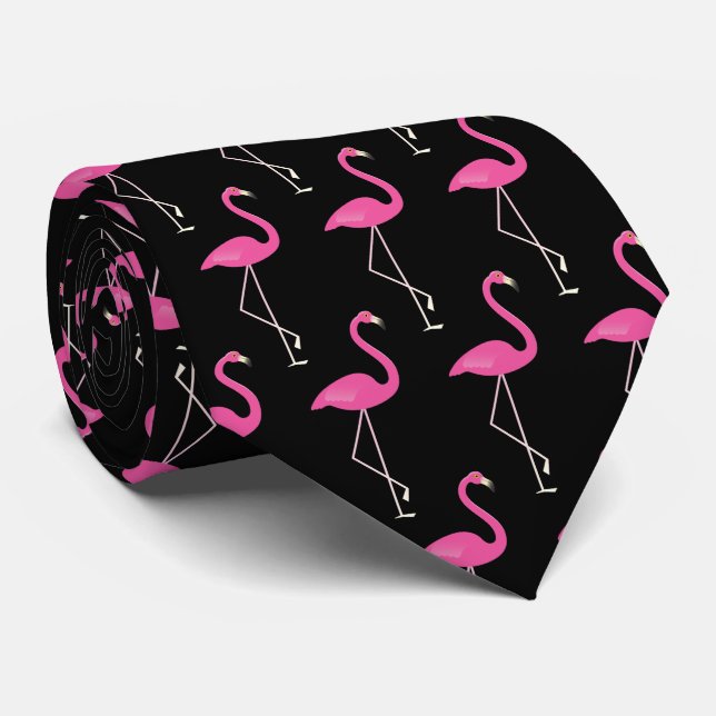 Krawatte Pink & Black Flamingo (Gerollt)