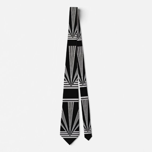 Krawatte Silber Schwarz Art Deco (Vorderseite)