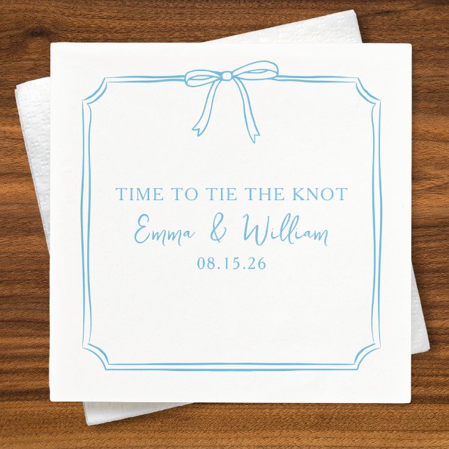 "Krawatte The Knot" Bow Classic Light Blue Chic Ho Serviette (Minimalist 'Time to Tie the Knot' wedding napkins featuring a delicate bow and custom text in blue.)