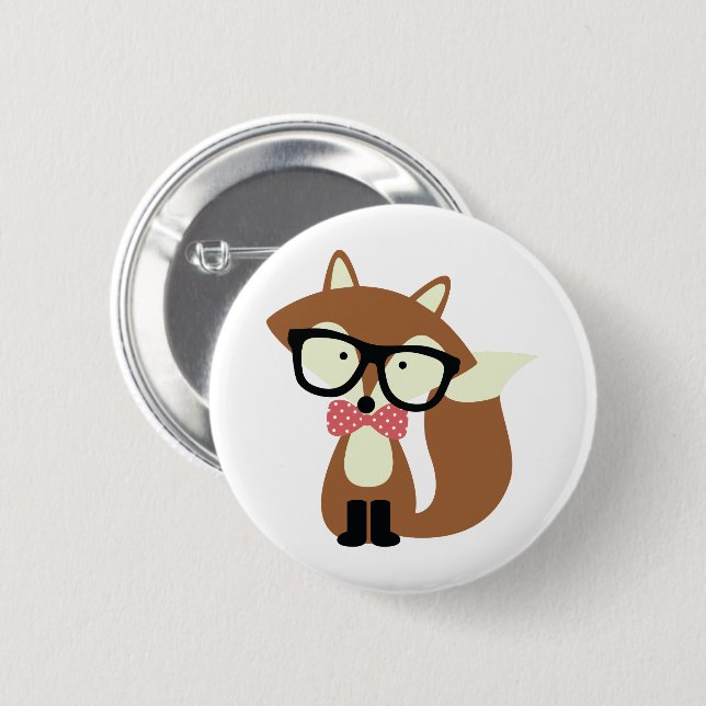 Krawatte und Brille Hipster Brown Fox Button (Vorne & Hinten)
