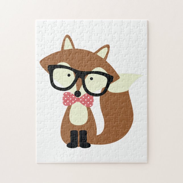 Krawatte und Brille Hipster Brown Fox Puzzle (Vertikal)