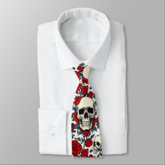 Krawatte von Schädel und Rote Rosen