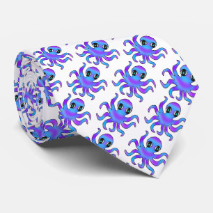 Krawatte (weiß) - Blau Violette Octopus