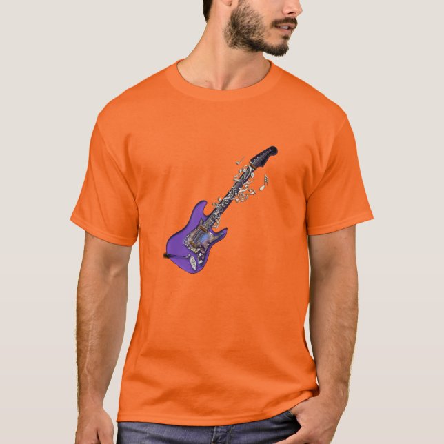 Krawatten-elektrische Gitarre und Musiknoten-T - T-Shirt (Vorderseite)