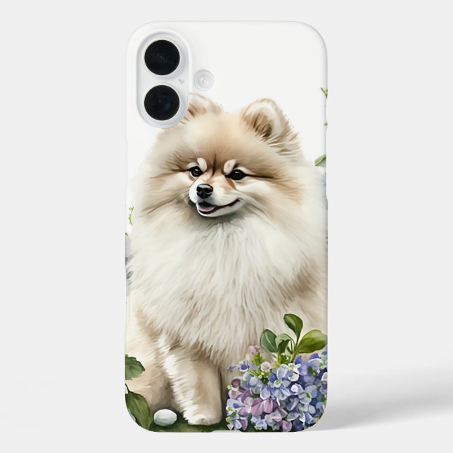 KREAMFARBENER SPITZ-HUND IN WILDBLUMEN Case-Mate iPhone HÜLLE (Rückseite)