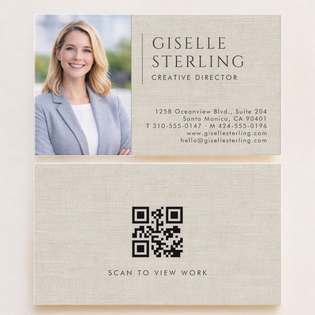 Kreativdirektor Leinen Foto QR Code Visitenkarte (Von Creator hochgeladen)