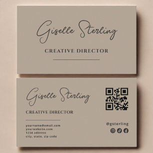 Kreativdirektor Neutral Taupe Schrift QR-Code Visitenkarte