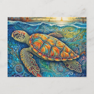 Kreative Farben Schwimmen Tortoise Illustration Postkarte