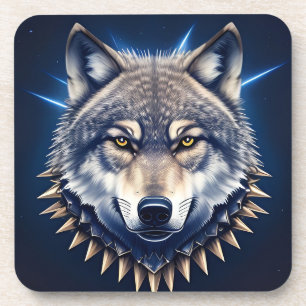 Kreative Illustration eines Wolfskopfes mit Intens Getränkeuntersetzer