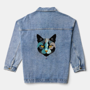 Kreative Katzenkopf Illustration Jeansjacke