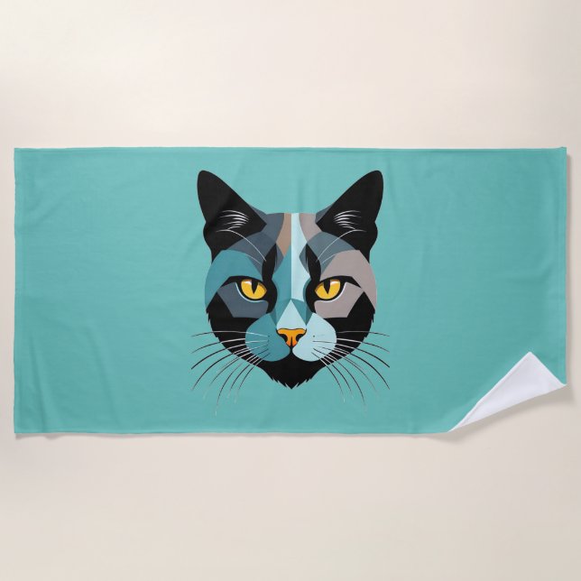 Kreative Katzenkopf Illustration Strandtuch (Vorderseite)