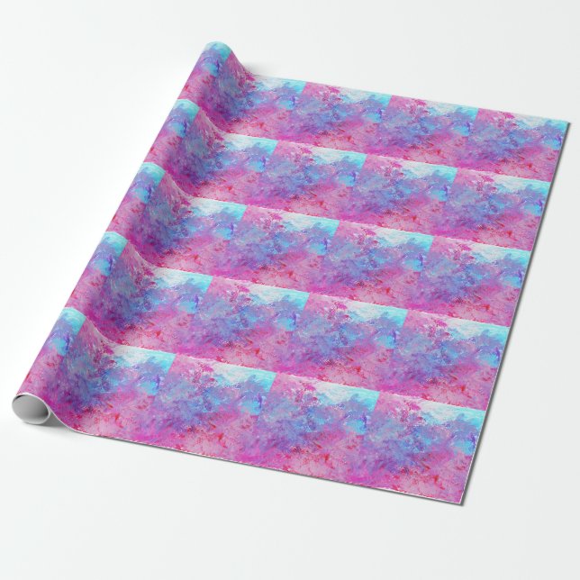 Kreative pink-blaue Textur, Farbflecken. Geschenkpapier (Ungerollt)