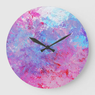 Kreative pink-blaue Textur, Farbflecken. Große Wanduhr