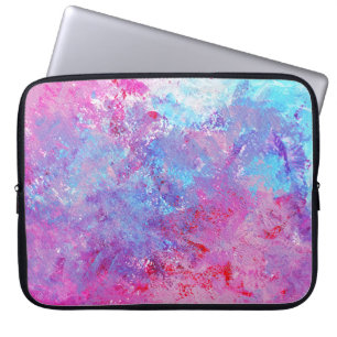 Kreative pink-blaue Textur, Farbflecken. Laptopschutzhülle
