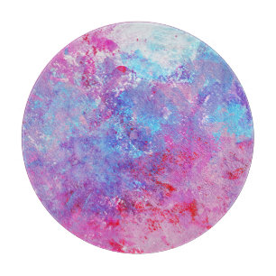 Kreative pink-blaue Textur, Farbflecken. Schneidebrett