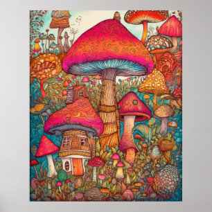 Kreative Retro-Psychedelische Pilzillustration Poster