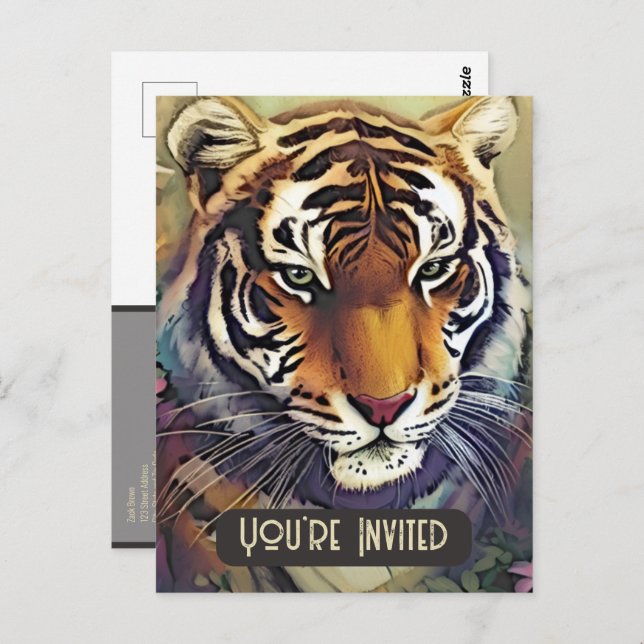 Kreative Tiger Einladung Postkarte mit QR-Code (Vorne/Hinten)