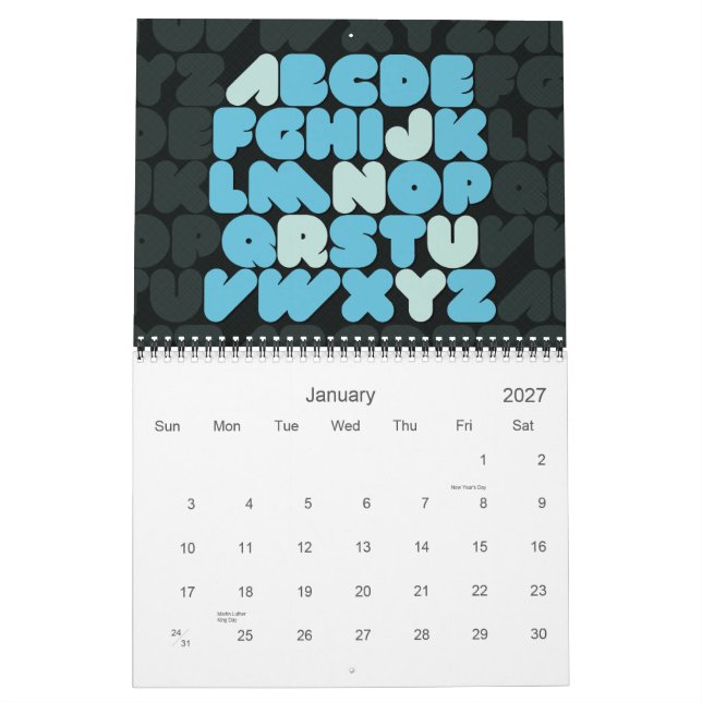 Kreative Typografie Alphabet Monate 2012 Kalender (Jan 2027)