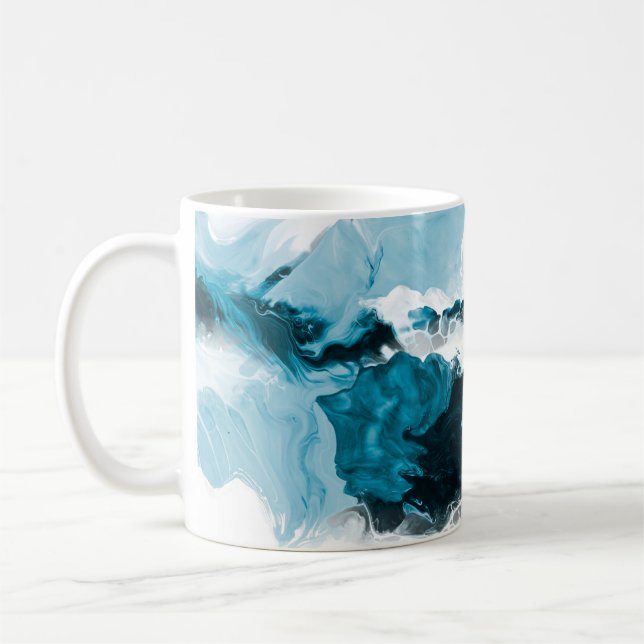 Kreativer abstrakter handgemalter Hintergrund, Wal Kaffeetasse (Links)
