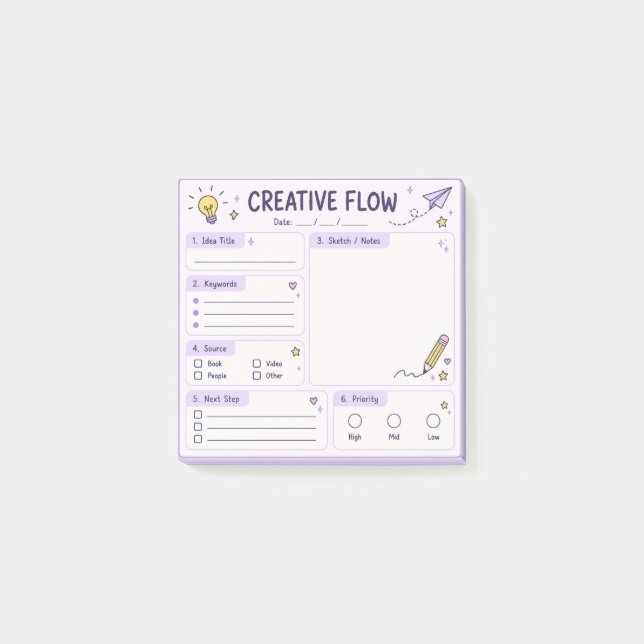 Kreativer Flow-Ideenplaner Post-it Klebezettel (Vorderseite)