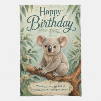 Kreativer Titel Süßer Koala Eukalyptus Geburtstag Geschirrtuch