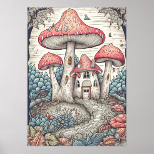 Kreativer Vintage-Pilzwald-Wohnsitz Poster