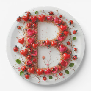 Kreatives Alphabet Buchstabe B mit Herzformen Pappteller