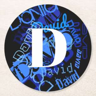 Kreatives blaues Monogramm Runder Pappuntersetzer