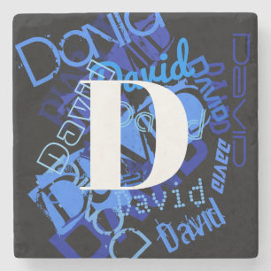 Kreatives blaues Monogramm Steinuntersetzer