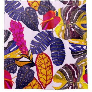 Kreatives, nahtloses Muster mit tropischen Blätter Duschvorhang