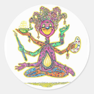 Kreativität ist in diesem Meditationsbild personif Runder Aufkleber