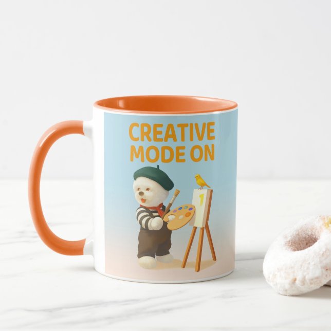 Kreativmodus aktiviert: Maler Bichon-Hund Künstler Tasse (Mit Donut)