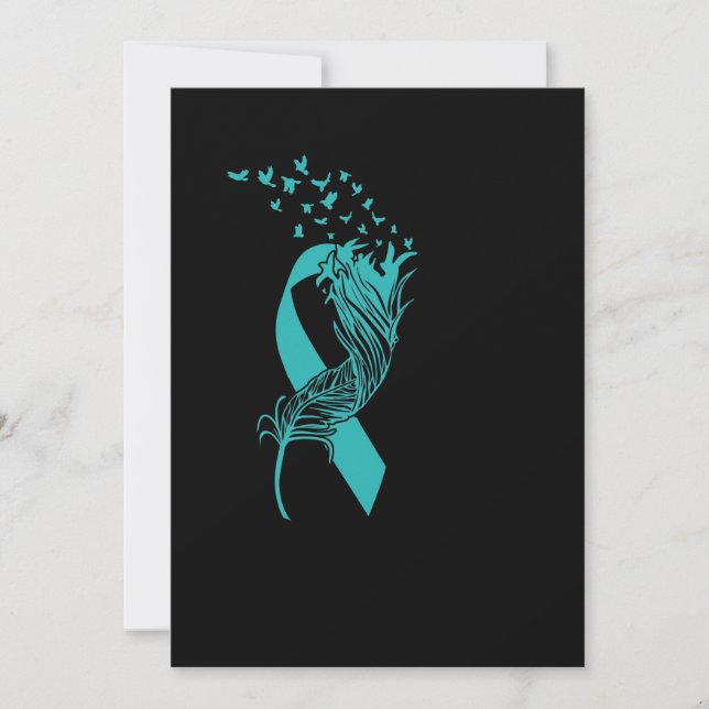 Krebs Aquamarine Ribbon Feather Birds Save The Date (Vorderseite)