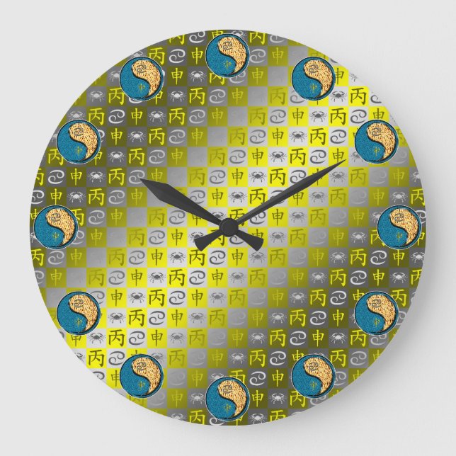 Krebs & Feuer-Affe Große Wanduhr (Vorderseite)
