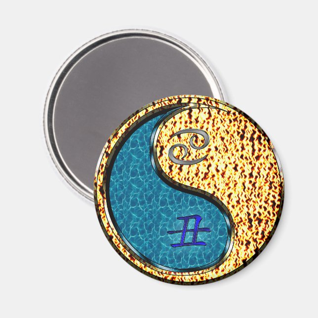 Krebs & Feuer Ochse Magnet (Vorderseite/Rückseite)