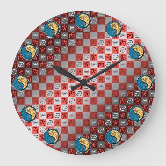 Krebs & Feuer Tiger Große Wanduhr (Vorderseite)
