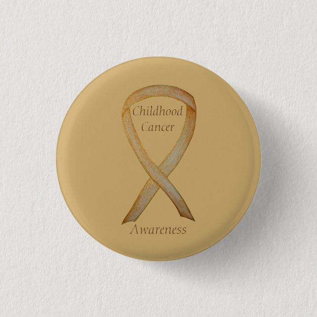 Krebs im Kindesalter - Custom Gold Awareness Ribbo Button (Vorderseite)