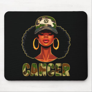Krebs Königin Schwarze Frau Mit Kappe Camo Afro Mä Mousepad