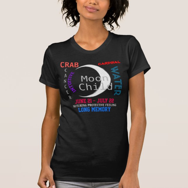 Krebs Moon Child Zodiac Typografie T-Shirt (Vorderseite)