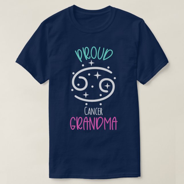 Krebs Oma Proud Oma Zodiac Symbol gesegnet T-Shirt (Design vorne)
