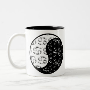 Krebs Pisces yin yang zodiac paar Zweifarbige Tasse
