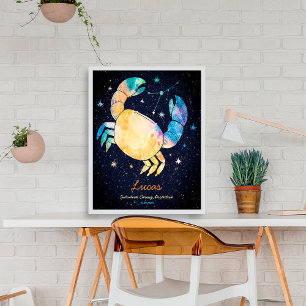 Krebs Sternbild Tierkreis Wasserfarbe Stern Galaxi Poster