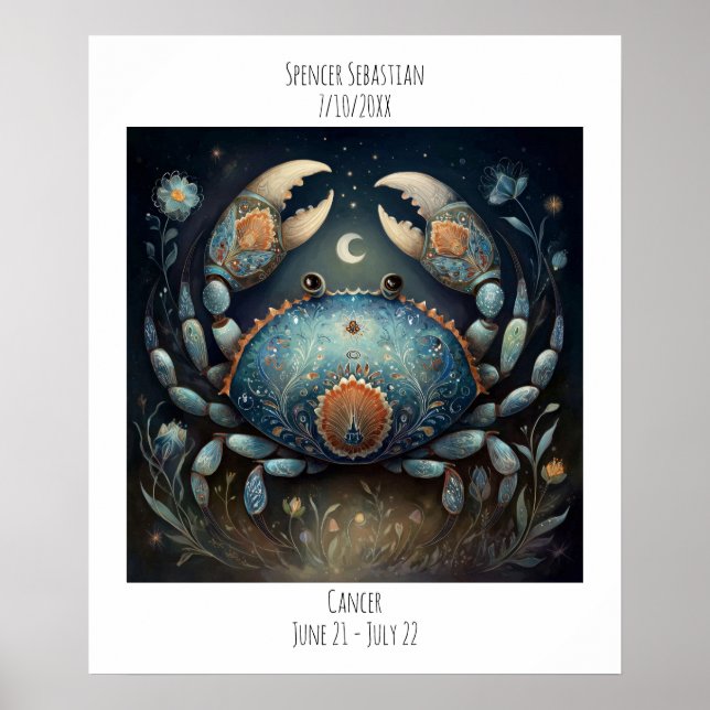 Krebs Sternzeichen Astrologie Name & Geburtstag Poster (Vorne)