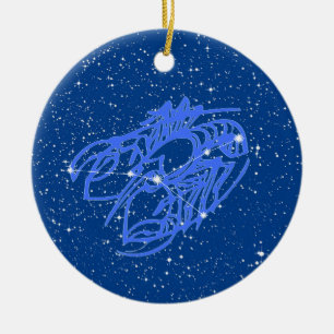 Krebs-Sternzeichen mit Sternen auf tiefblauer Kera Keramik Ornament