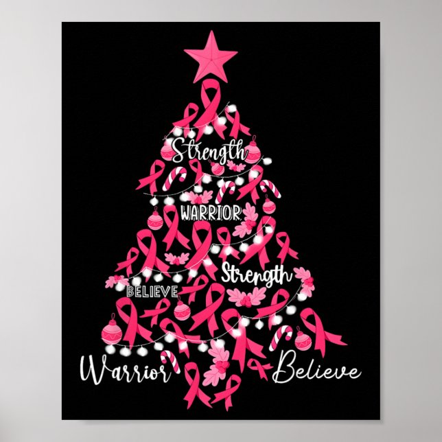 Krebs Weihnachtsbaum Pink Ribbon Kampf Bewusstsein Poster (Vorne)