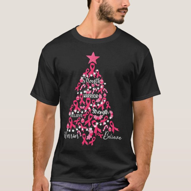 Krebs Weihnachtsbaum Pink Ribbon Kampf Bewusstsein T-Shirt (Vorderseite)