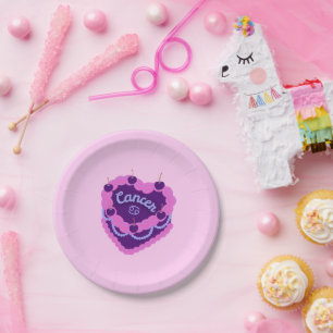 Krebs Zodiac Pastel Herz Geburtstagskuchen Pappteller