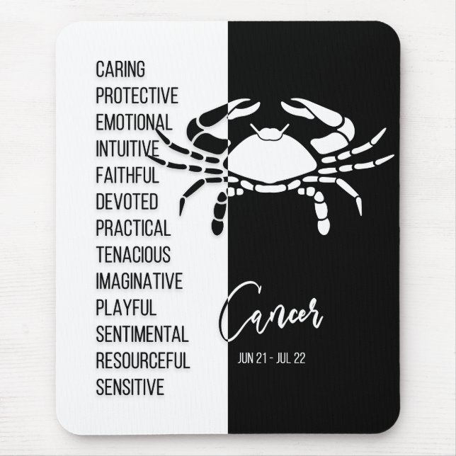 Krebs Zodiac-Schild Mousepad, Black & White Mousepad (Vorne)