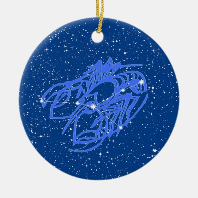 Krebs Zodiac Sign with Stars on Deep Blue Keramik Ornament (Vorne)